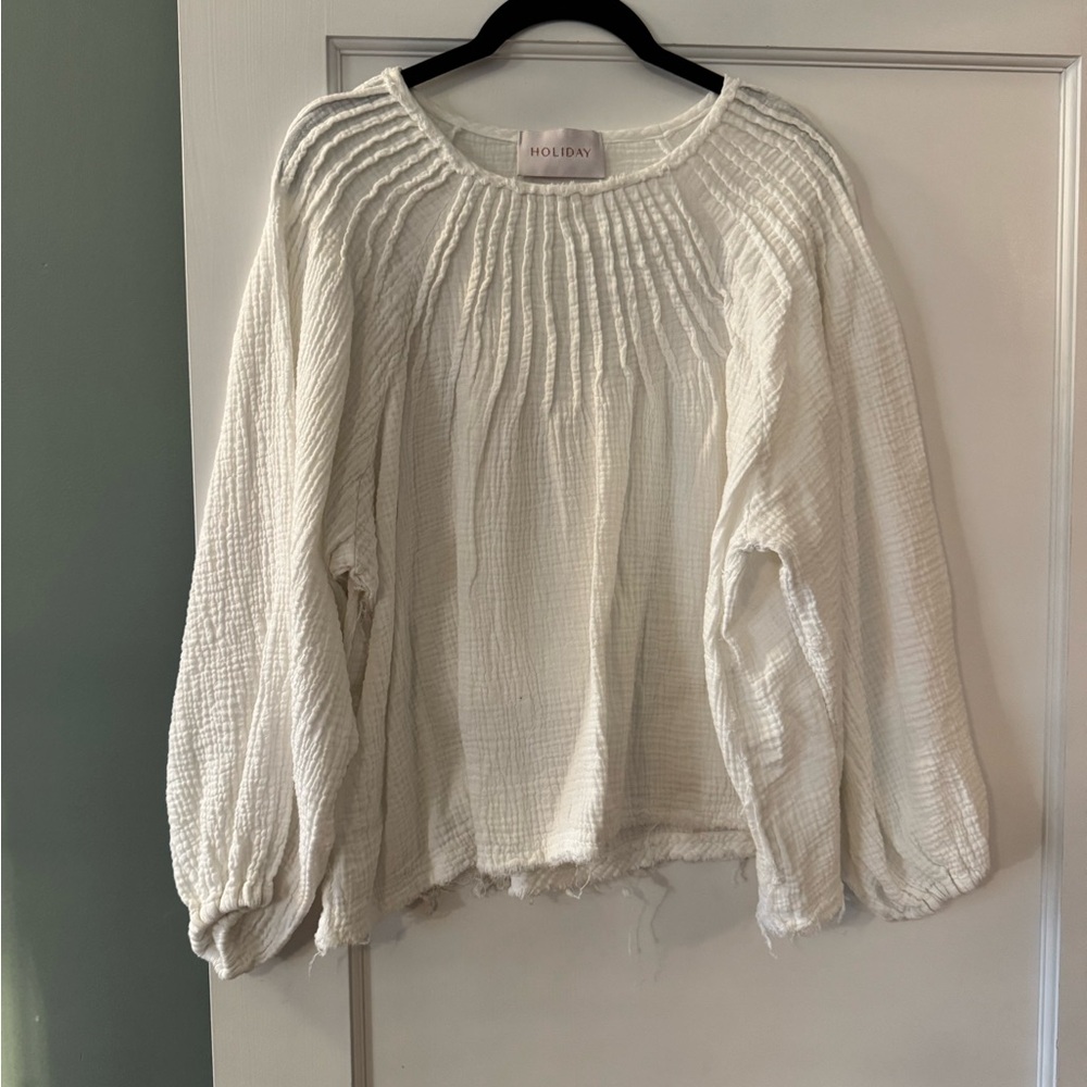Holiday Gauze White Textured Blouse